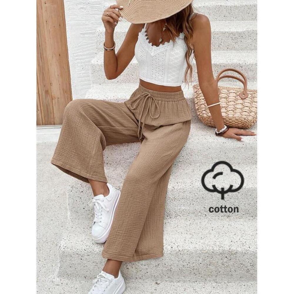 Frenchy Women's Plain Trousers, Fashionable For Summer Winter Brown Casual
